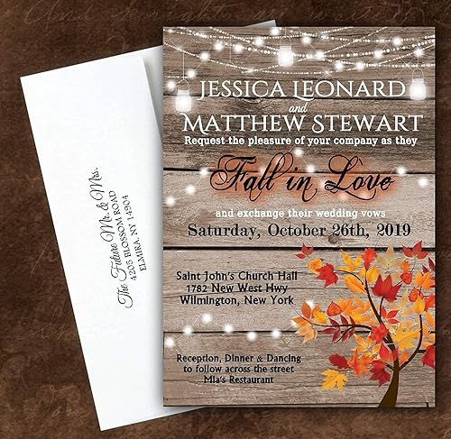 Miniatura 4 de Invitaciones de boda personalizadas Tema rústico de otoño Invitaciones personalizadas País Cantidad 50