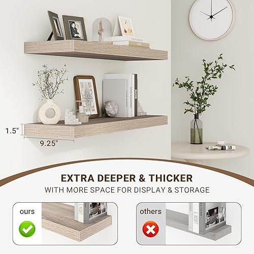 Miniatura 4 de Estantes flotantes de 24 pulgadas, grano de madera con textura 3D, estantes flotantes de 24 x 9.25 x 1.5 pulgadas de profundidad para pared,