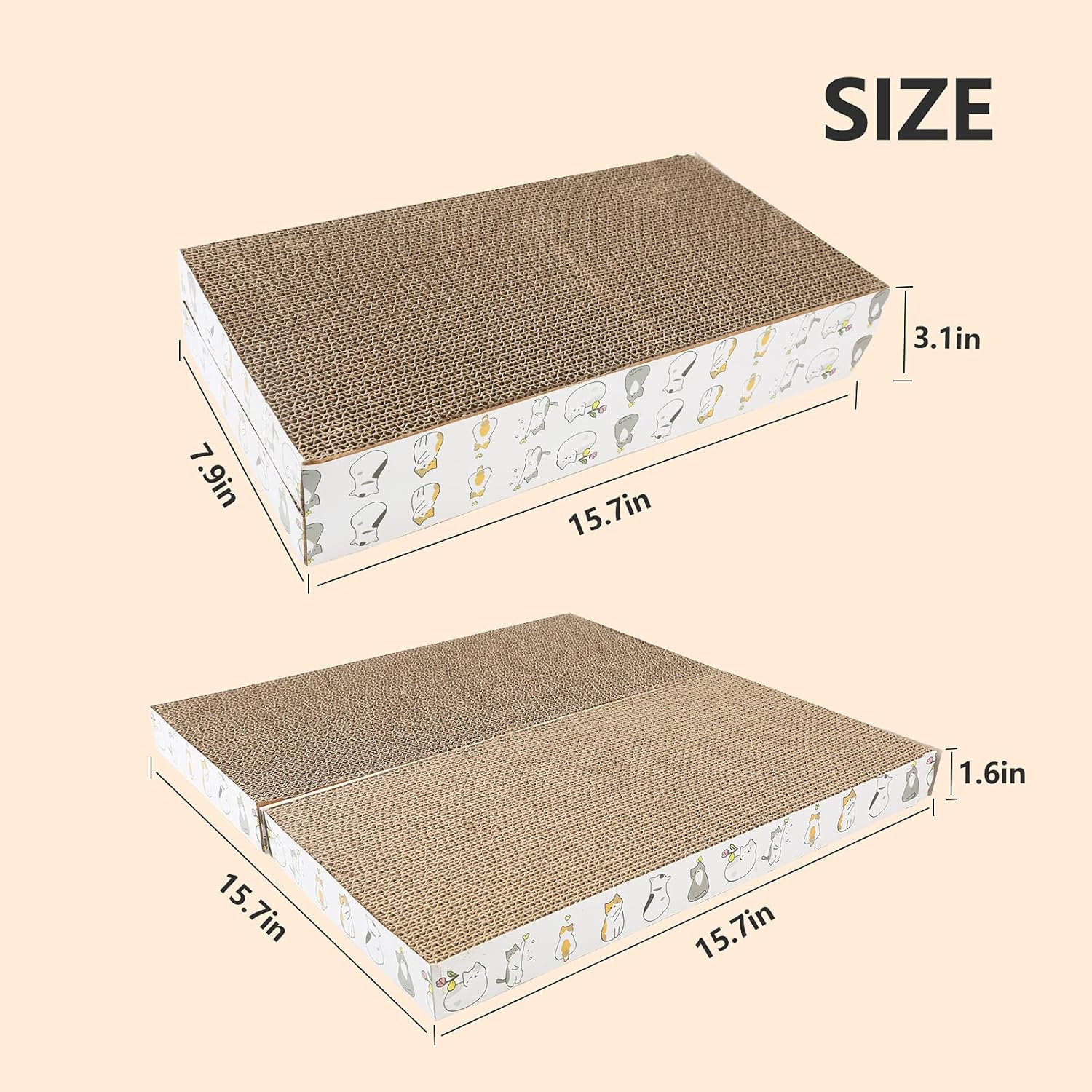 Momozawa Rectangle Cat Scratching Pad Double-Sided Cat Scratch Premium Scratch Textures Design Durable Scratching Pad Reversible Included Catnip : Pet Supplies