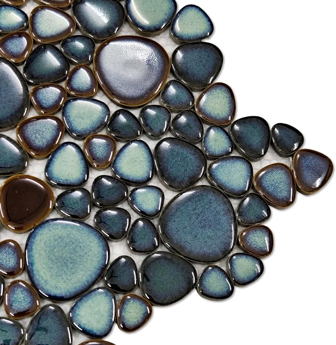 Cerámica Mosaico de Guijarros, 5 pies cuadrados | Formas irregulares redondeadas pulidas, esmalte cristal para pared de ducha, piso de baño, salpicadero de cocina y áreas de piscina miniatura 6