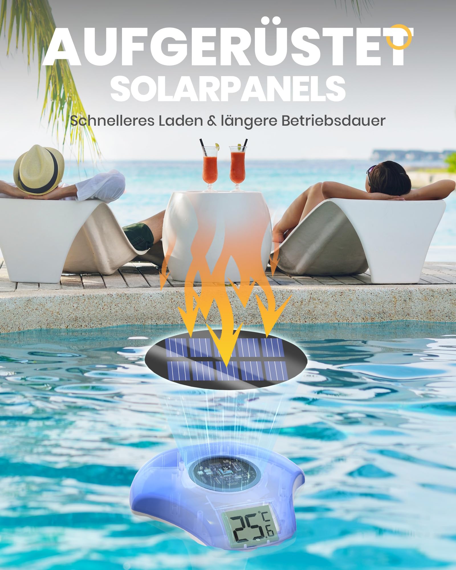 BALDR Pool Thermometer -Solarbetriebenes Schwimmthermometer, Nie wieder Batteriewechsel, IPX8 wasserdicht, mit Großem LCD-Display, Perfekt für Pool, Eisbad & Whirlpool