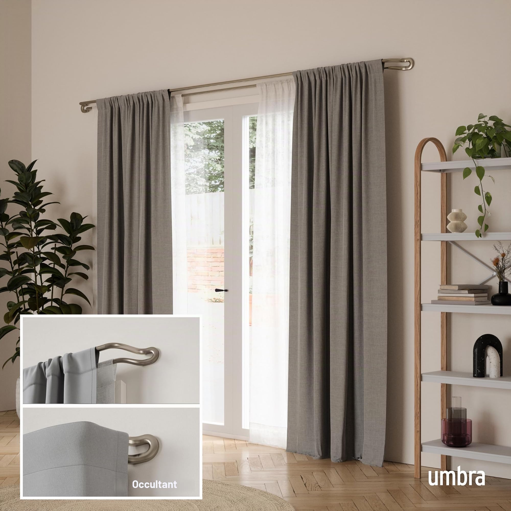 Umbra Midnight Tringle à Rideaux Double avec extrémités arrondies pour Une obscurcissement idéal de la pièce, 107-305 cm, diamètre 19 mm, Nickel