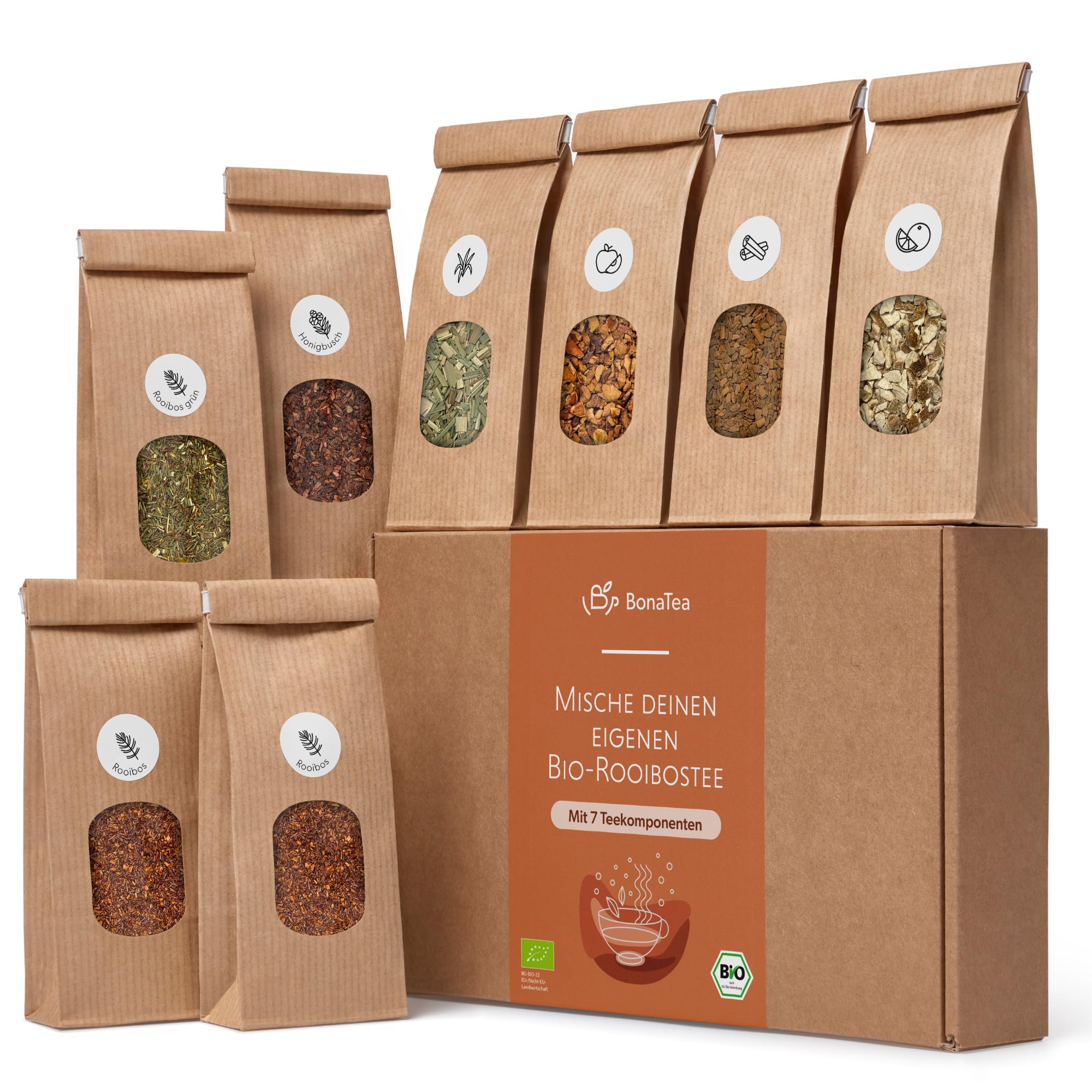 Tee Selber Mischen Set Geschenk mit Rooibostee - BIO Rooibos Tee Geschenkset mit 7 leckeren Tee-Sorten zum DIY Teemischung Selber Machen