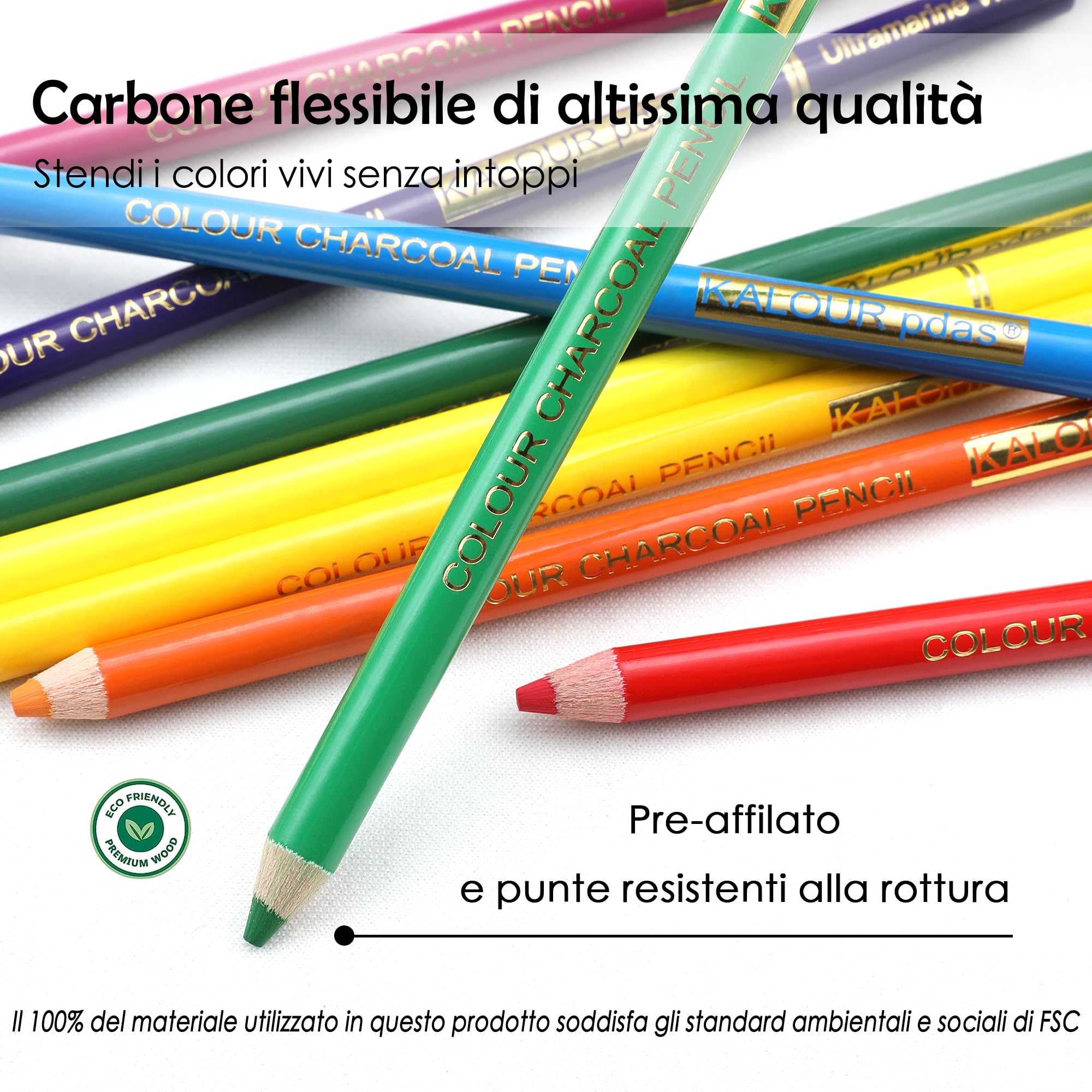 KALOUR PDAS Set di 24 matite colorate a carboncino, matite a gesso pastello di alta qualità, color pelle, per disegni, ombreggiature, colorazione, crayons pastel à la craie