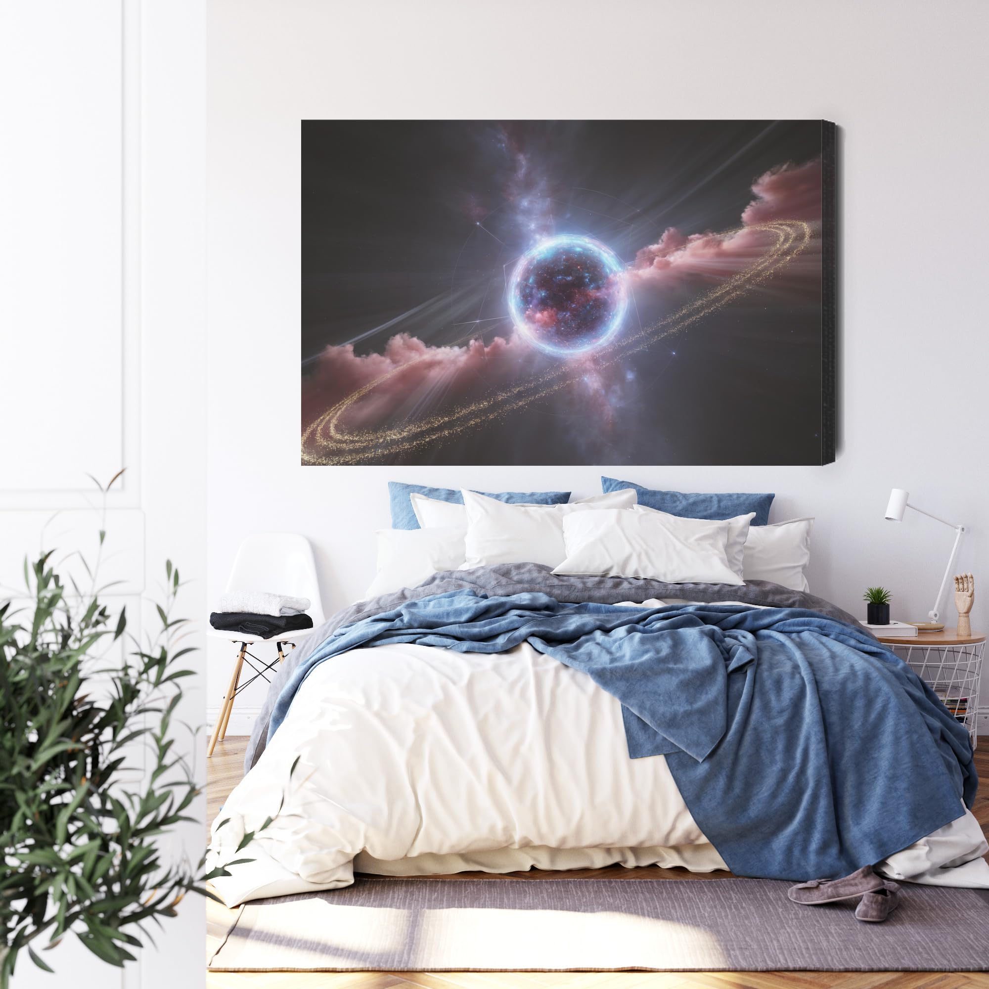 WALLERO Impression sur toile, espace, étoile, explosion, planètes, astronomie, édition 7, 100 x 70 cm