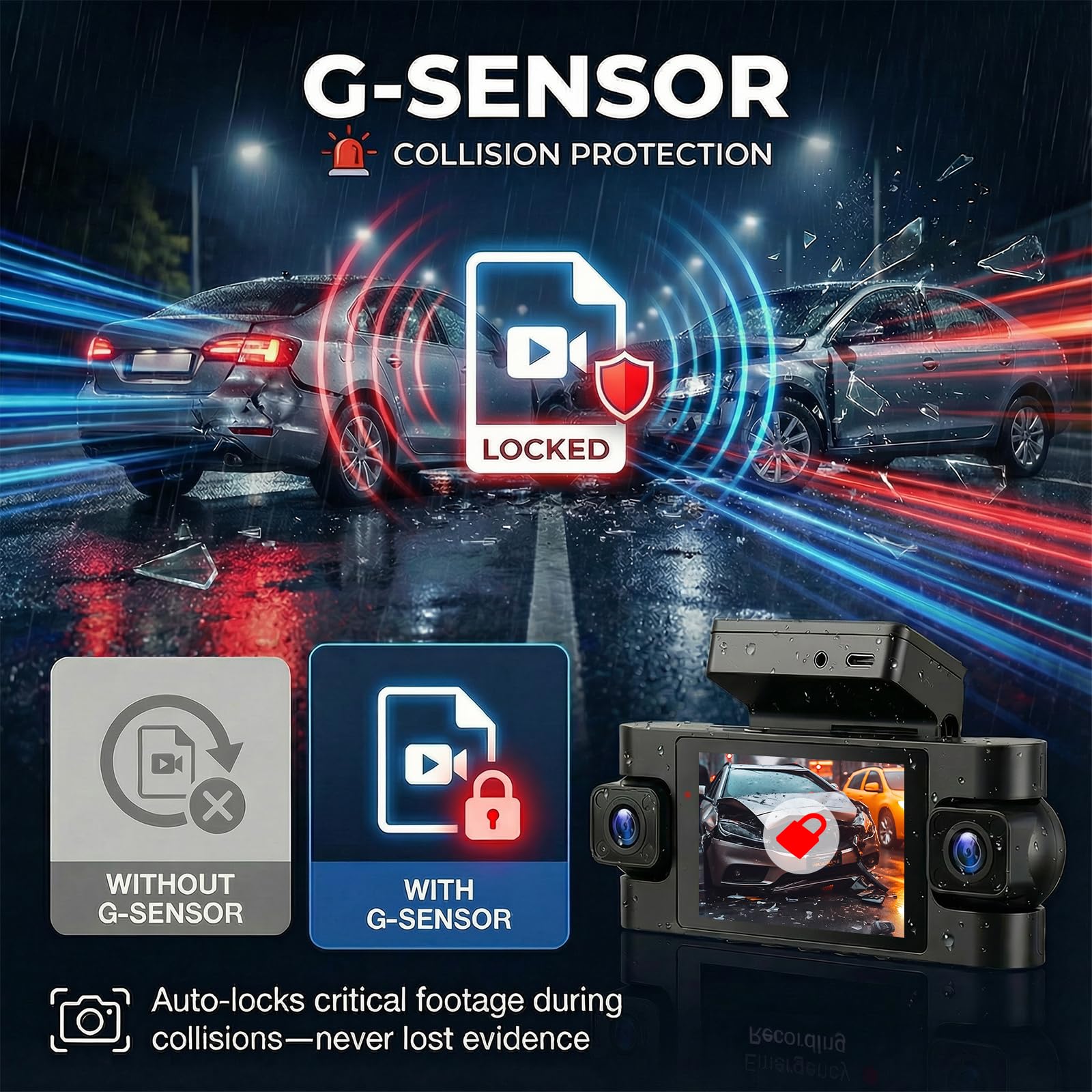 Dash Cam Auto 360 Gradi, 4 Canali Telecamera Frontale Retro e Interna con GPS e 5G WiFi, 2K+3 * 1080P, Schermo IPS da 3 Pollici, Visione Notturna, Modalità Parcheggio 24/7, G-Sensore