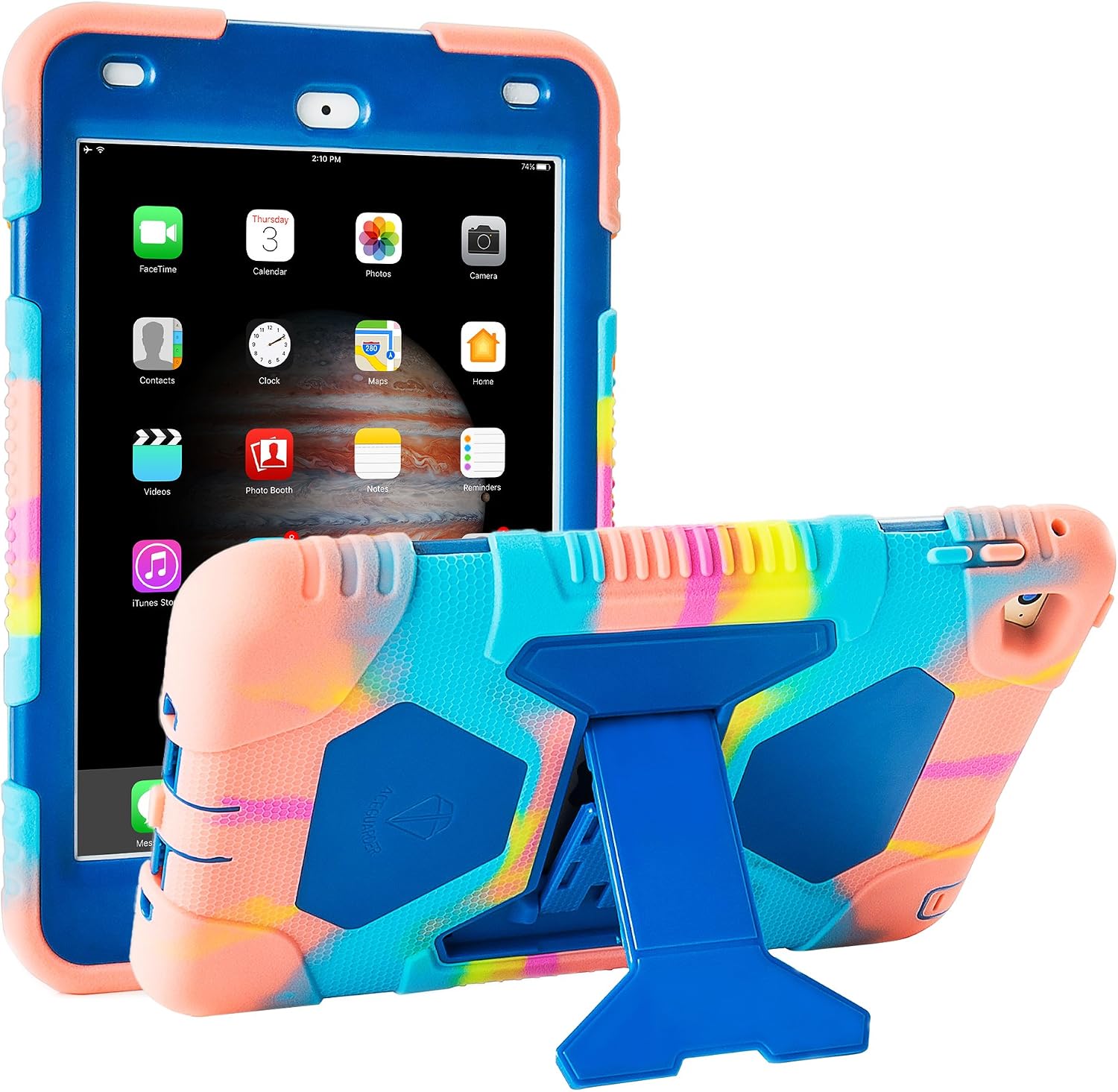 ACEGUARDER shockproof kid case for iPad Mini 4 Case ACEGUARDER Full Body Protective Premium Soft Silicone Cover with Adjustable Kickstand (Colorful Blue)