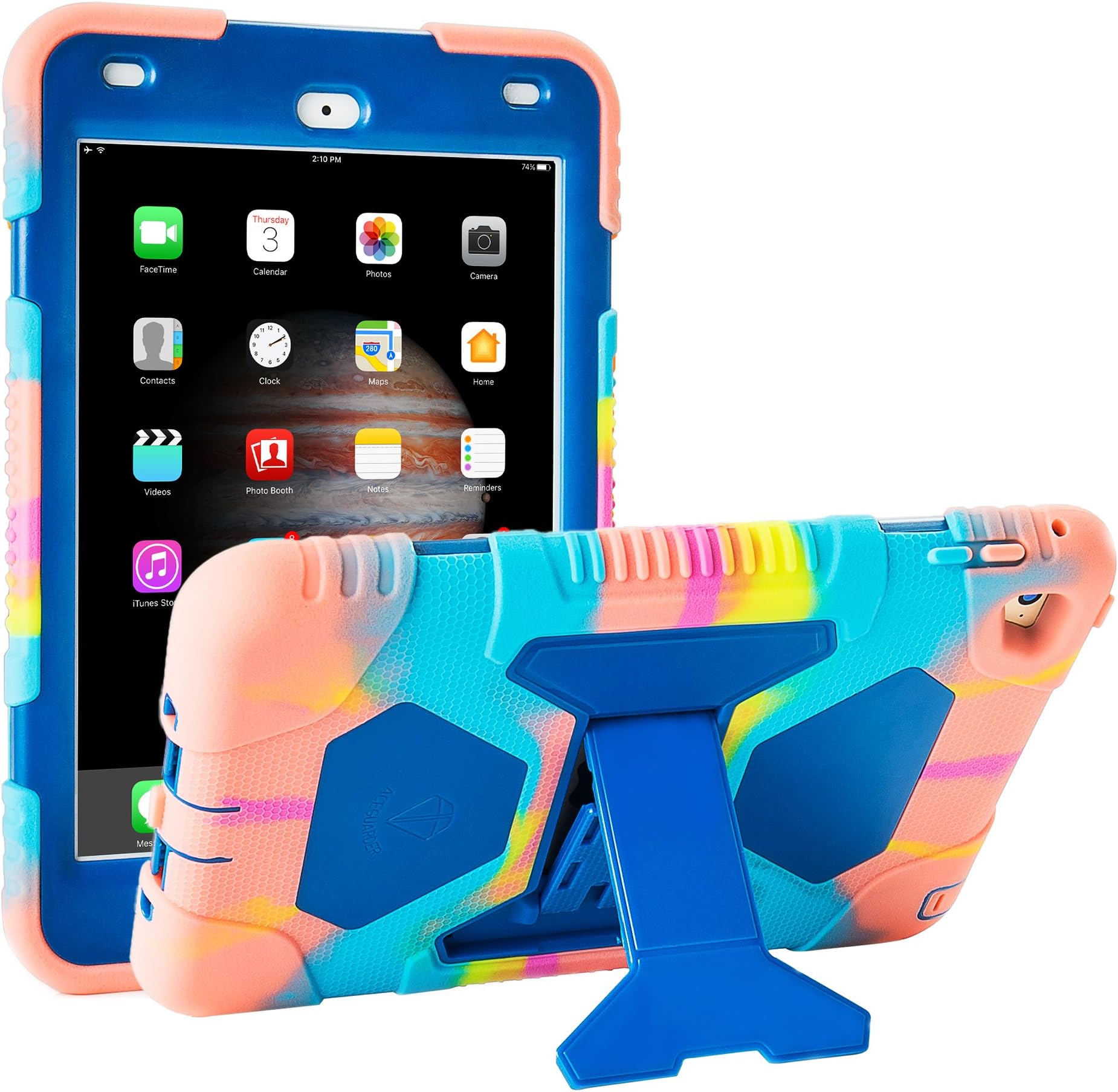 iPad Mini 4 Case ACEGUARDER Full Body Protective Premium Soft Silicone Cover with Adjustable Kickstand (Colorful Blue)