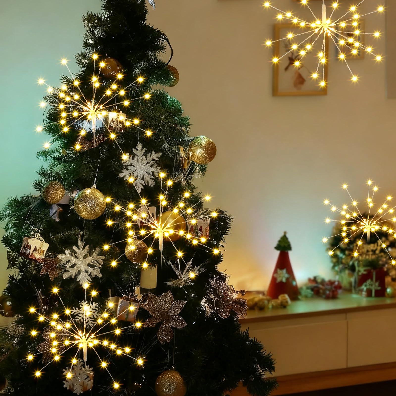 VIHOSE Puntale per albero di Natale da 45,7 cm, con funzione timer e luce LED, luci scintillanti, puntale per albero di Natale, per feste, decorazione interna e giardino (bianco caldo)