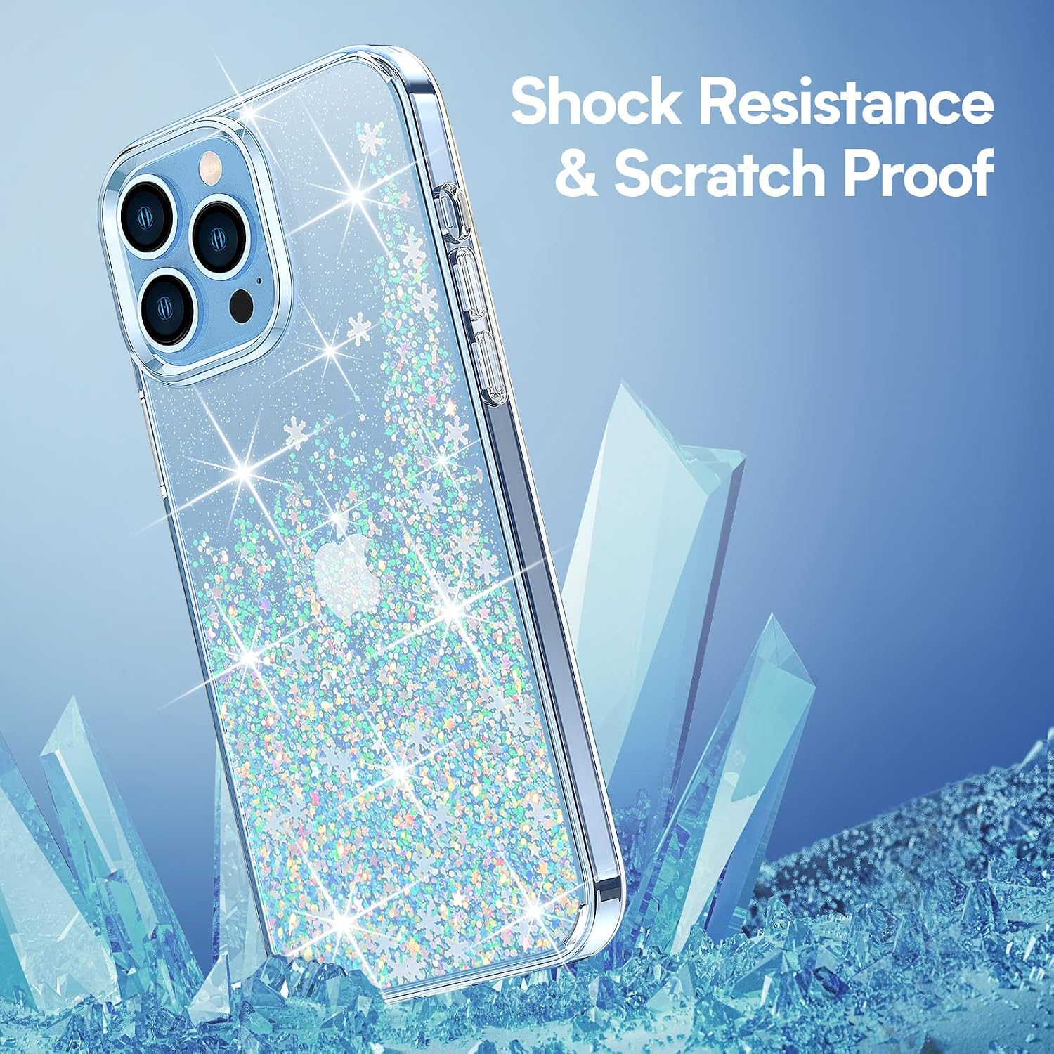 Gospire Glitter Case Design for iPhone 13 Pro Max 6.7 Inch Shockproof Hard PC with Soft TPU Edge, Anti-Scratch iPhone 13 Pro Max Sparkle Case for Women Girls (Snow Clear)