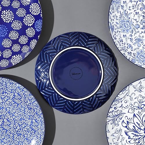 Miniatura 6 de Selamica Juego de 4 platos de ensalada, platos de postre en relieve, 8.5 platos de cerámica para aperitivos, platos llanos pequeños para aperitivos