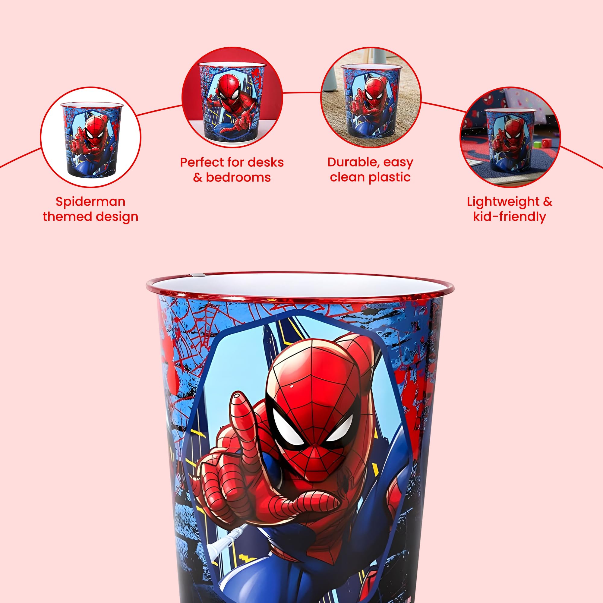 Spiderman - Cubo de basura para niños, para dormitorio, estudio, escritorio