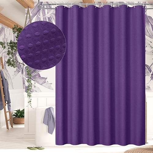Miniatura 2 de MitoVilla Cortina de ducha de tela de gofre morada, cortinas de ducha modernas con textura de gofre para decoración de baño de lujo, cortina de