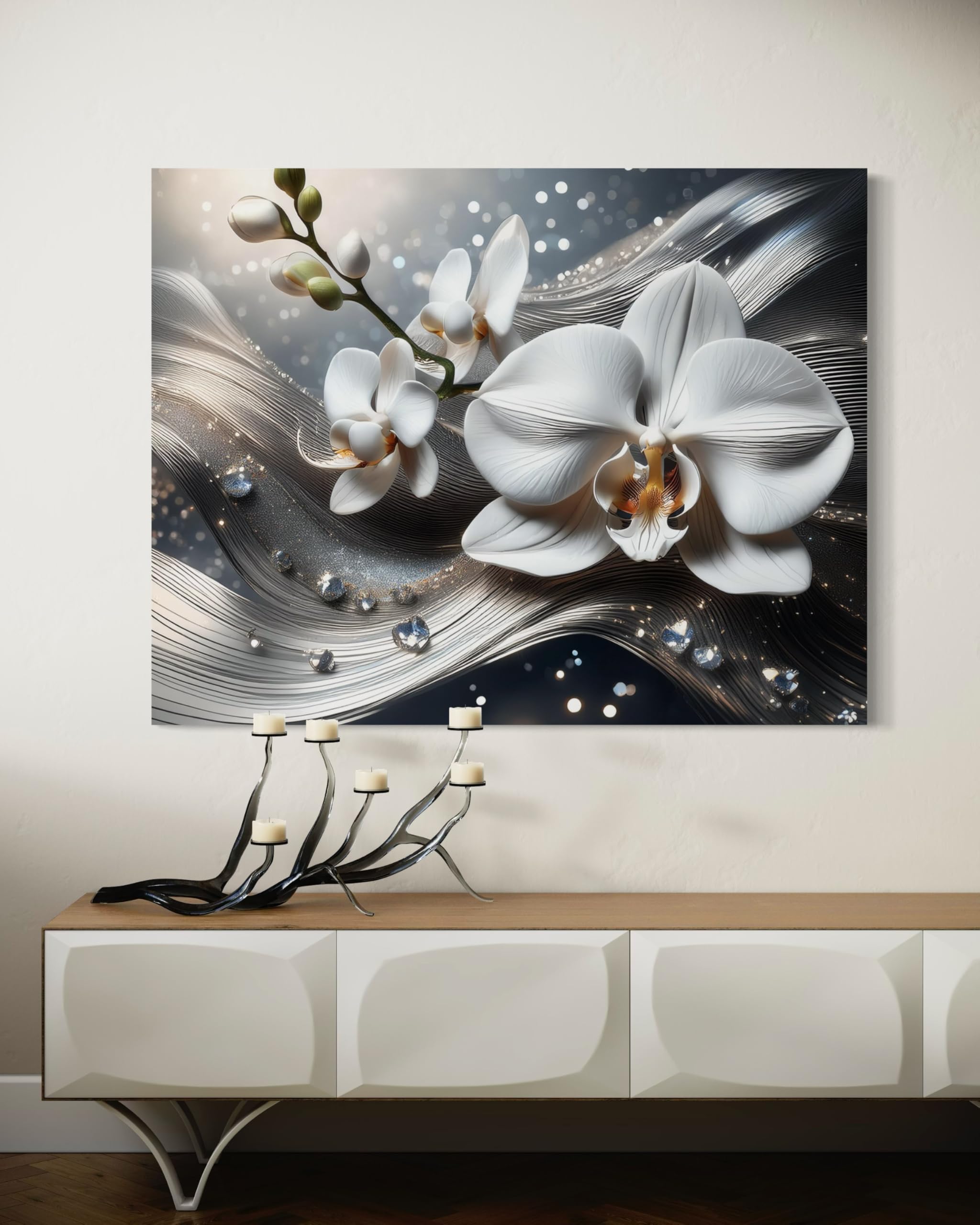 Feeby Impresión en Material Tejido no Tejido - cuadros decoracion salon modernos - cuadro lienzo - 120x80 cm - lienzo grande - Abstracción 3D Orquídea- cuadros decoracion salon