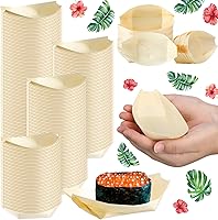 Vista 1 de Newtay 500 platos de bambú para aperitivo de 5.5 pulgadas, desechables, de madera, charcutería, hoja de barco, bandeja pequeña para servir sushi