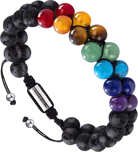 murtoo Pulseras de cuentas de chakras para hombres y mujeres, pulsera de cuentas de cristales de yoga curativos de doble capa, pulsera de piedra