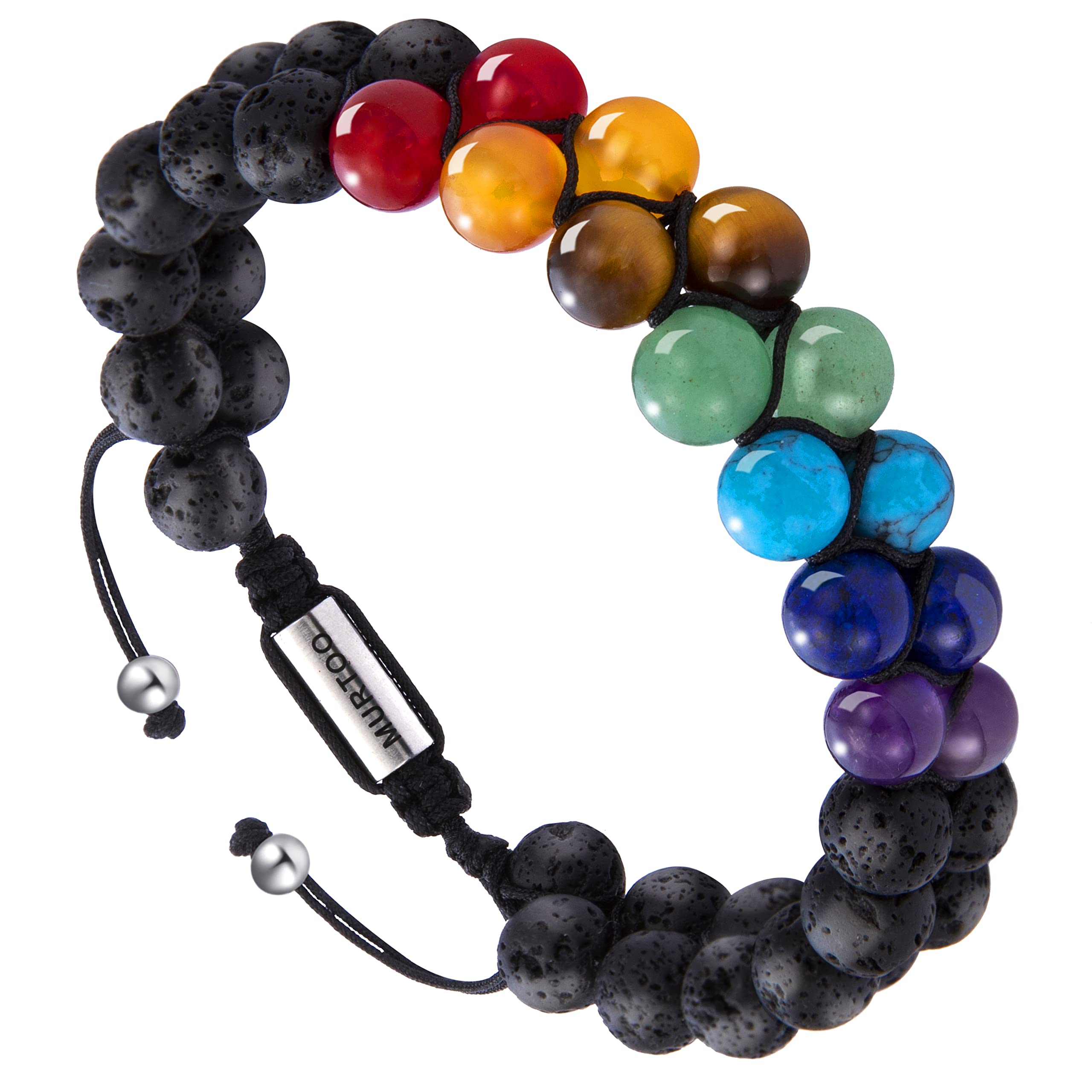 murtoo Bead Chakra Bracelets for Men and Women, Double-layered Healing Yoga Crystals Beaded Bracelet, Natural Stone Mens Bracelet for Meditation, Relax Anxiety