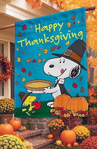 Miniatura 3 de Flagology. Com, Peanuts®, Happy Thanksgiving Snoopy - Bandera de casa de 28 x 40 pulgadas, con licencia oficial de Peanuts®, otoño
