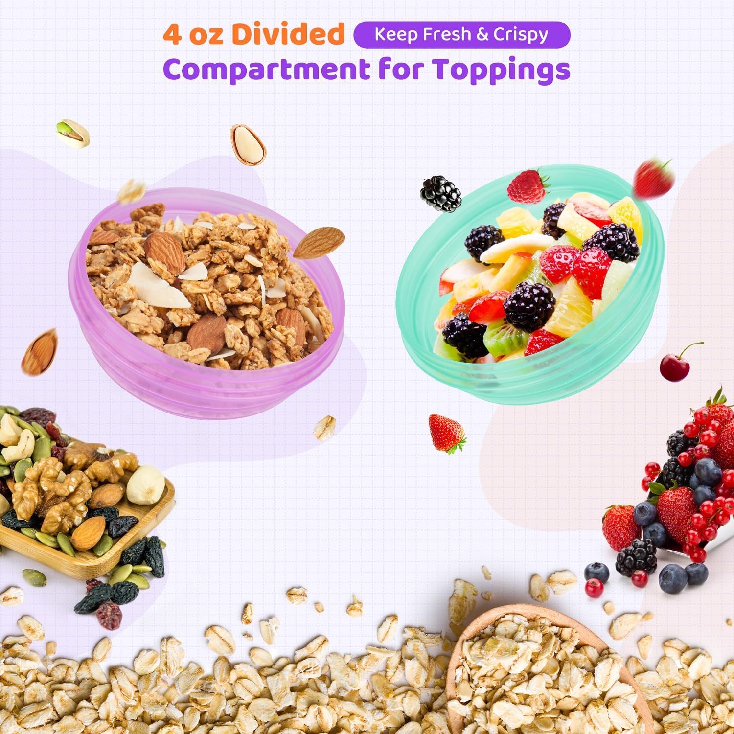 Yogurt Parfait Cups with Lids Reusable - 4 Pack 20 oz Overnight Oats Containers with Lids Folding Spoons Granola Topper, Cereal Salad Jars for Oatmeal Chia Pudding Meal Prep - Image 4