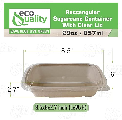 Miniatura 3 de EcoQuality Cuencos desechables de 29 onzas con tapas transparentes, cuencos rectangulares de papel biodegradable de fibra de caña de azúcar
