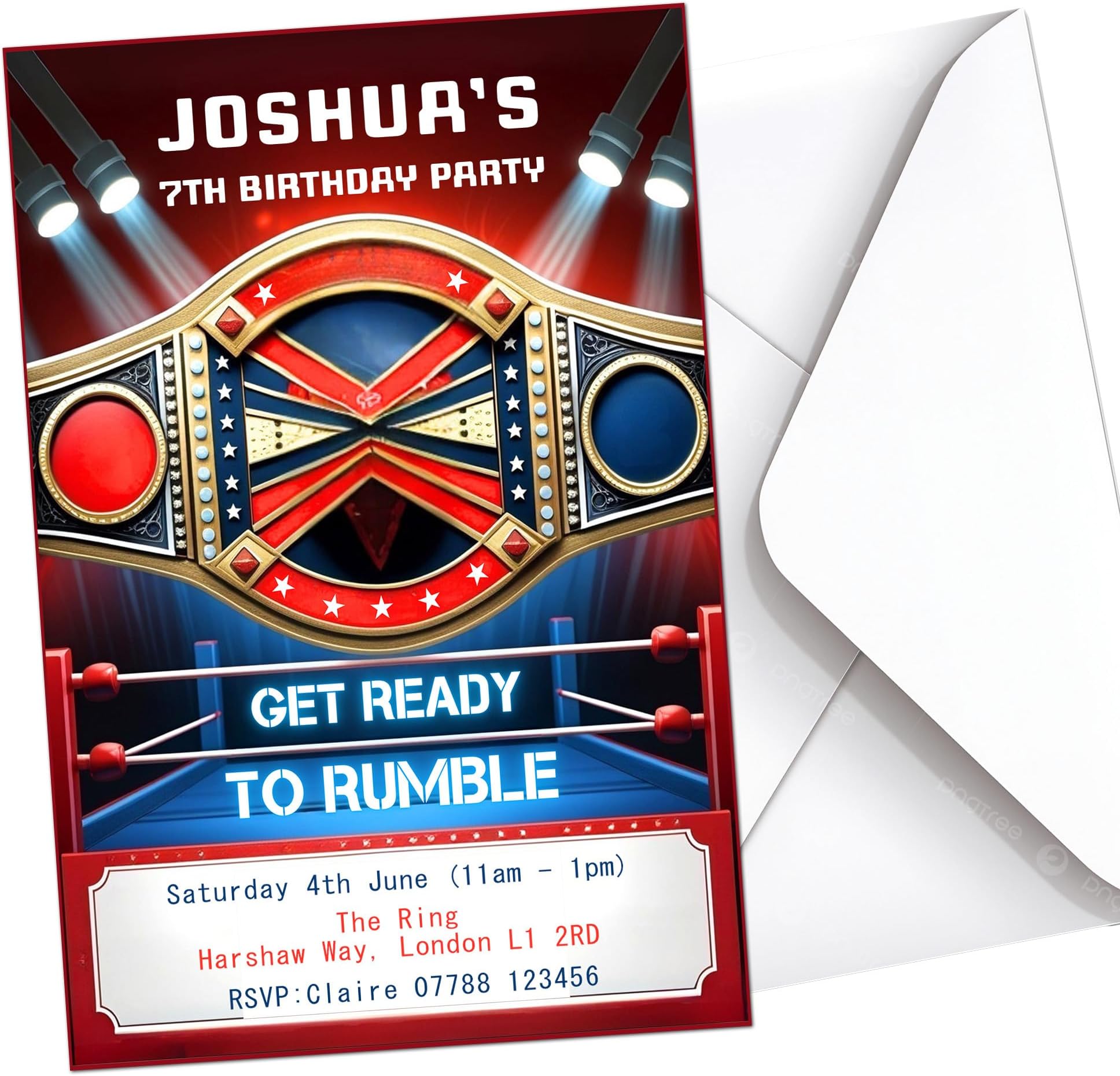 Wrestling Party Invites Birthday Invitations & Envelopes Personalised K255
