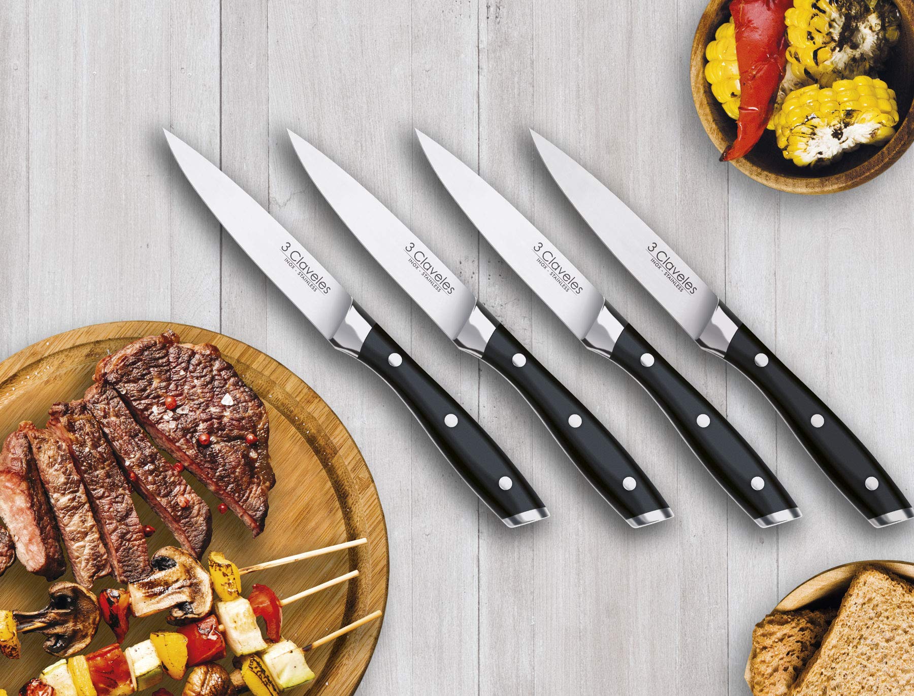 3 Claveles Professional Steak Knife Set, Dishwasher Safe Kitchen Utensils Set with ABS Handle