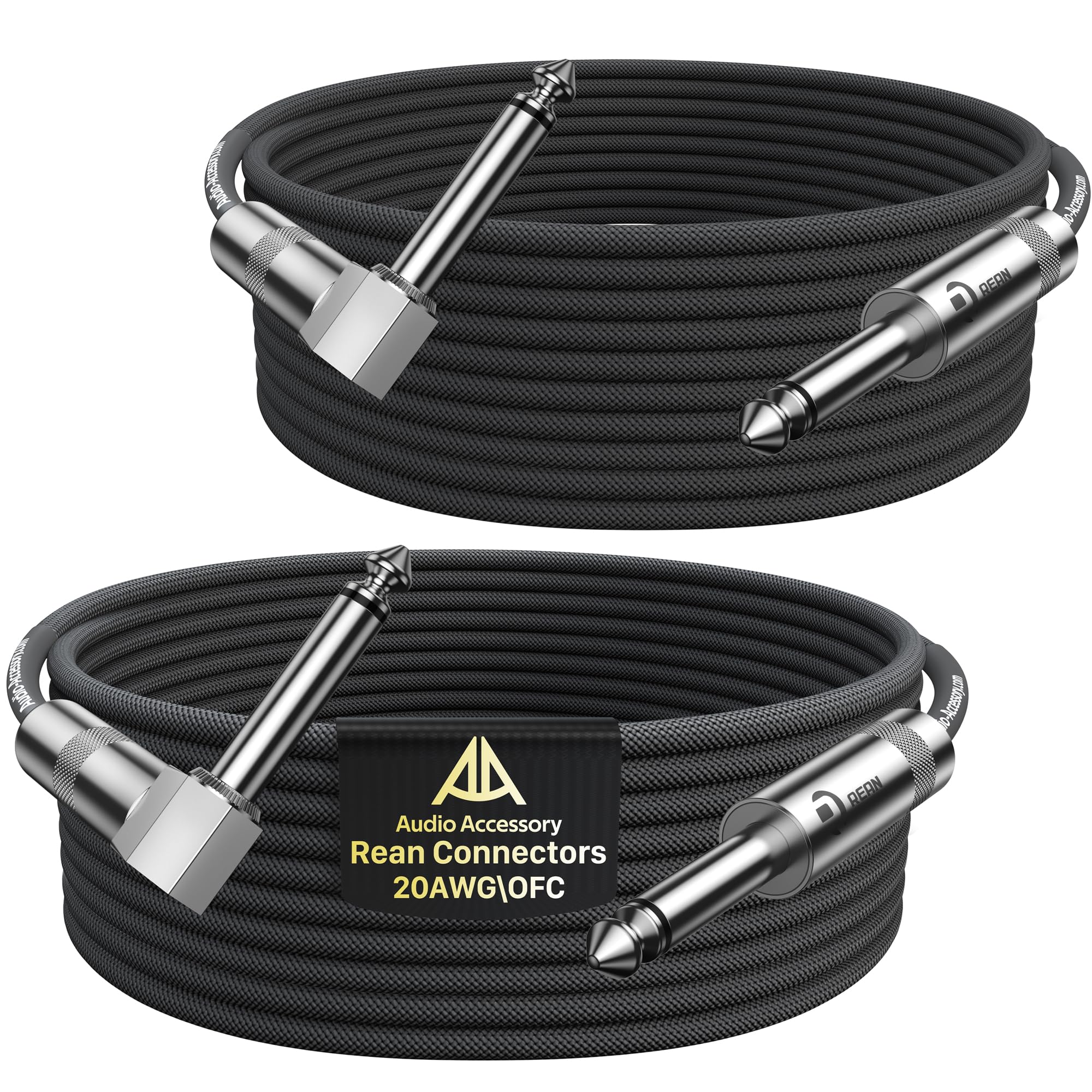 AA AUDIO ACCESSORY Right Angle Guitar Cable 4.5m 2 Pack, Kevlar-Reinforced 10X Heavy-Duty Nylon Braided