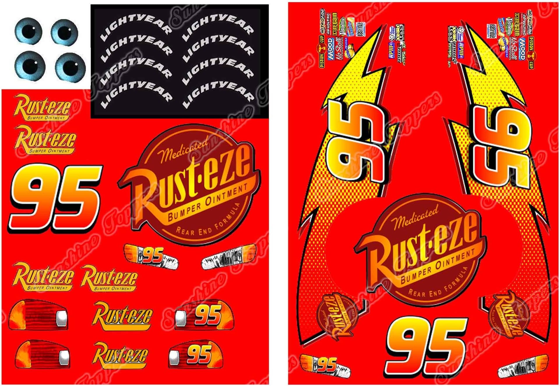 Lightning McQueen Cars Stickers on 2 x A4 Sheets High Quality Print Cake Stand