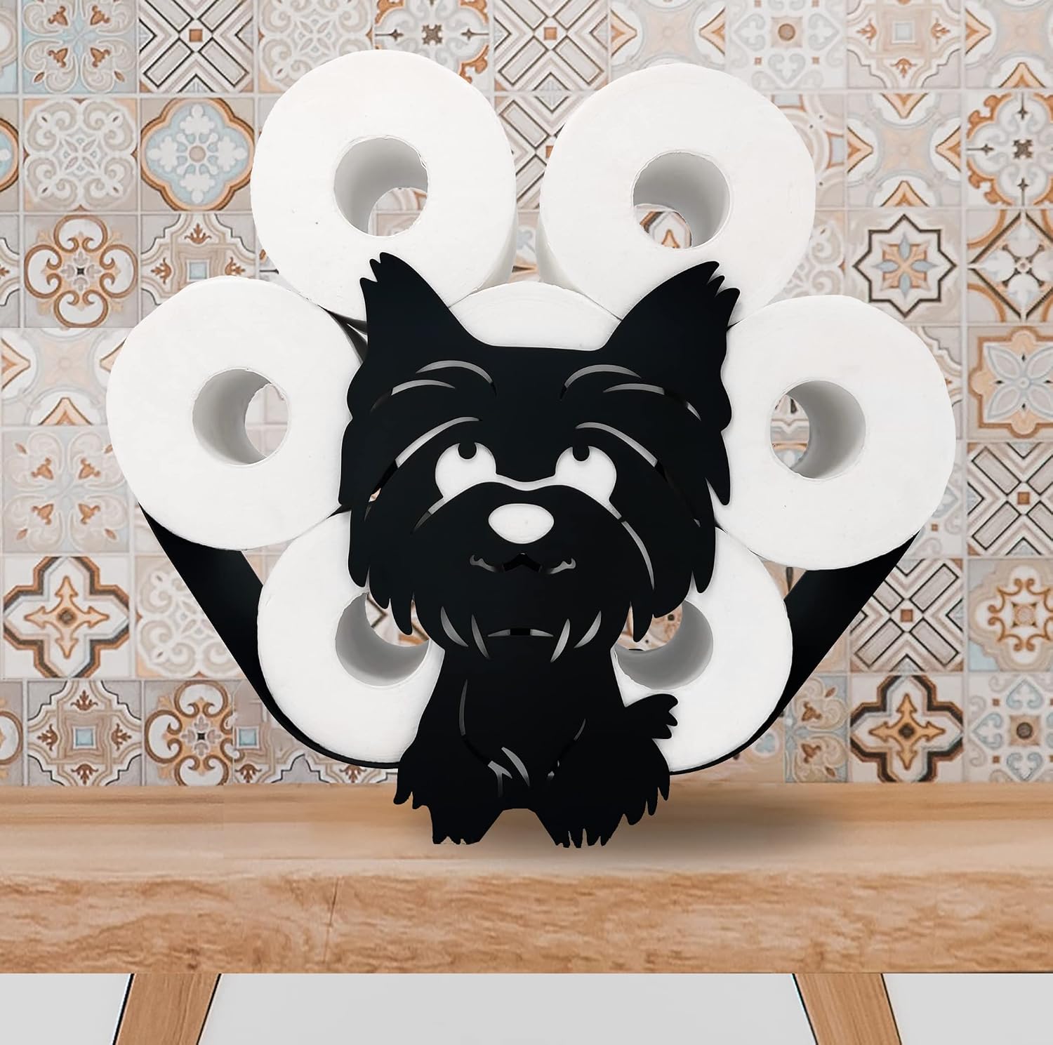 Black Dog Metal Paper Holders,Funny Animals Paper Storage Holders Stand for Indoor Bathrooms Kitchen,Novelty FreeStanding Toilet Rolls Storage Fit 8 Rolls