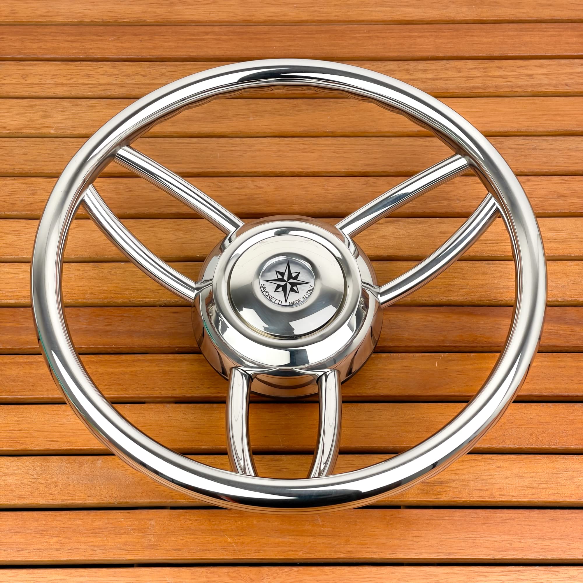 GATE14® Volante per Barca o Gommone a 6 Razze ad Ogiva 'Asinara' in Acciaio Inox Ø 35 cm