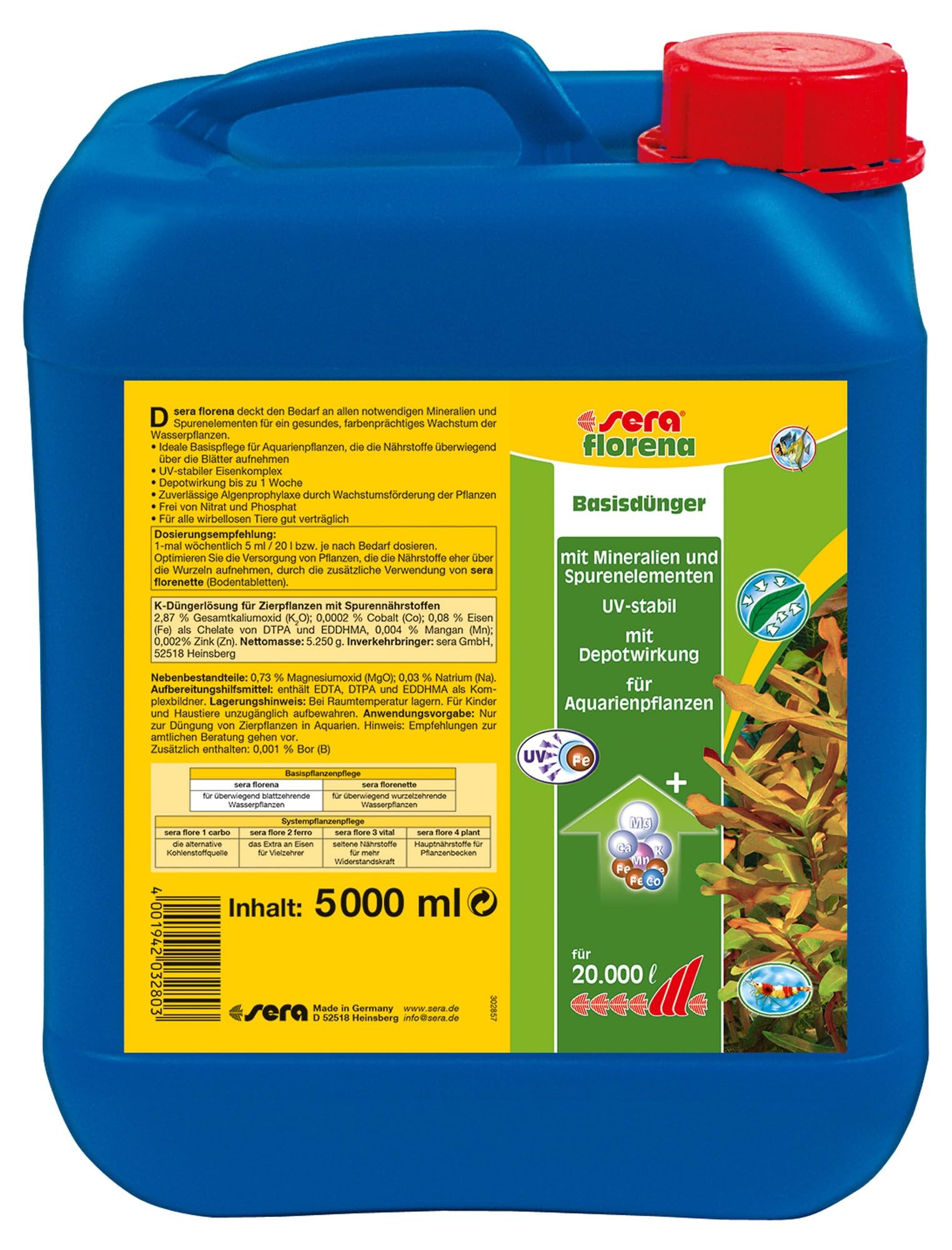 Sera Florena 5000 ml Flüssiger Aquarium Dünger für Pflanzen mit Eisen & Spurenelementen