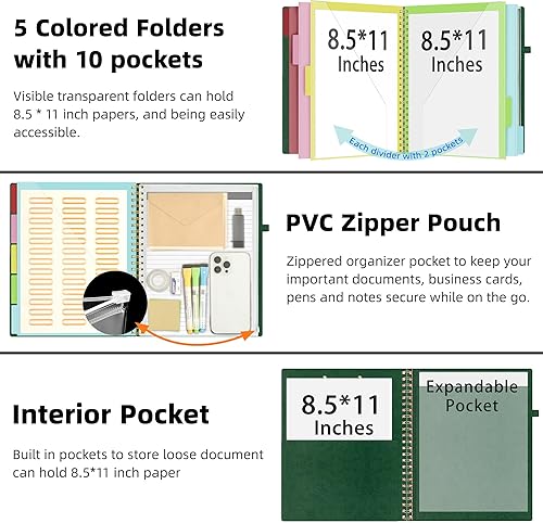 Miniatura 2 de Ospelelf Portafolios de Portapapeles de Cuero con Bloc de Notas para Tamaño Carta, Carpeta Portapapeles Espiral con Bolsa de Almacenamiento con