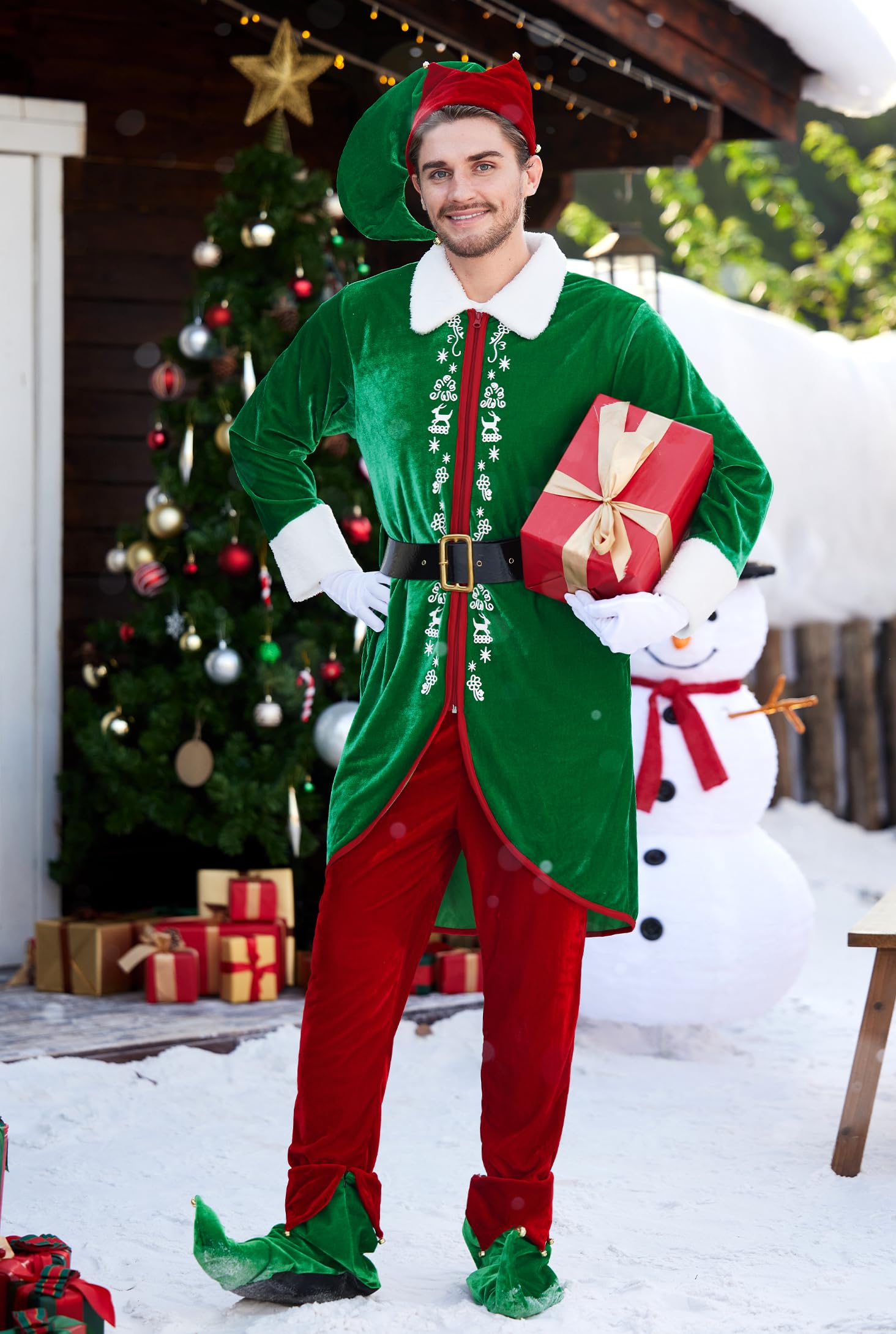 Mainfini Man Christmas Funny Costume Santa Helper Playful Full Set XXL, Green Cartoon 6 Pcs - Image 2