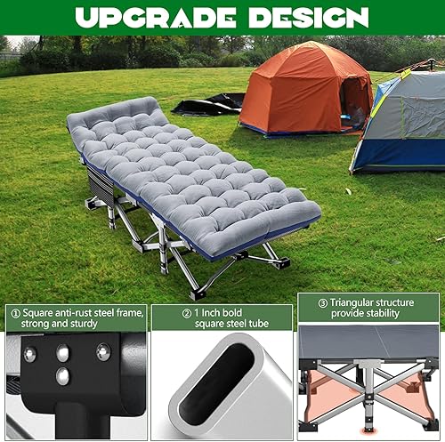 Miniatura 3 de Barbella Catre plegable para campamento, catre plegable para adultos, catre de dormir portátil con colchón plegable para exteriores, catres de