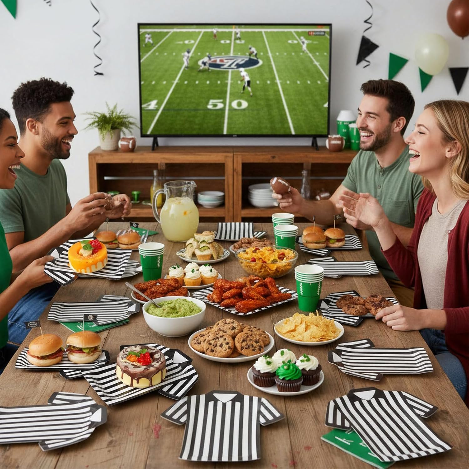 50 Pcs Football Paper Plates 8.7" Referee Shirt Shape Basketball Plates Black White Stripes Football Basketball Party Supplies Referee Coach Shirt Dessert Tableware for Tailgate Birthday - Image 3