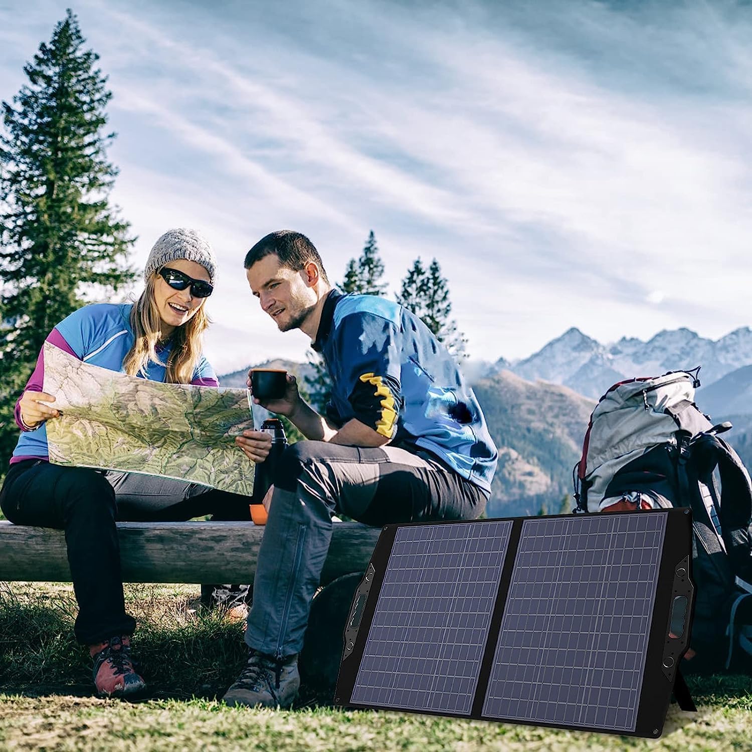 FlexSolar 100W Portable Solar Panel set up with kickstands