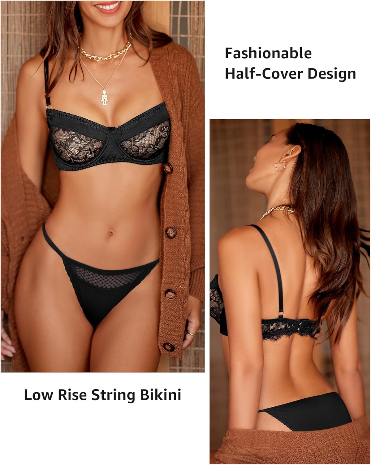 LEVAO Cotton Underwear for Women Sexy String Bikini Lace Cut Out Panties Stretch Ladies Cheeky Briefs 6 Pack S-XL - Image 2