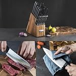 Couteau bloc avec ensemble de couteaux de cuisine et planche à découper du bois avec Groove, couteau en acier inoxydable pour chef de cuisine ensemble de couteau et steak ensemble de 6 avec bloc bois (16 Pièces)