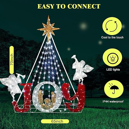 Miniatura 4 de Zonon Belén de Navidad iluminado de 6 pies para exteriores, decoración de patio con 160 luces LED blancas, lindos ángeles, juego de decoraciones de