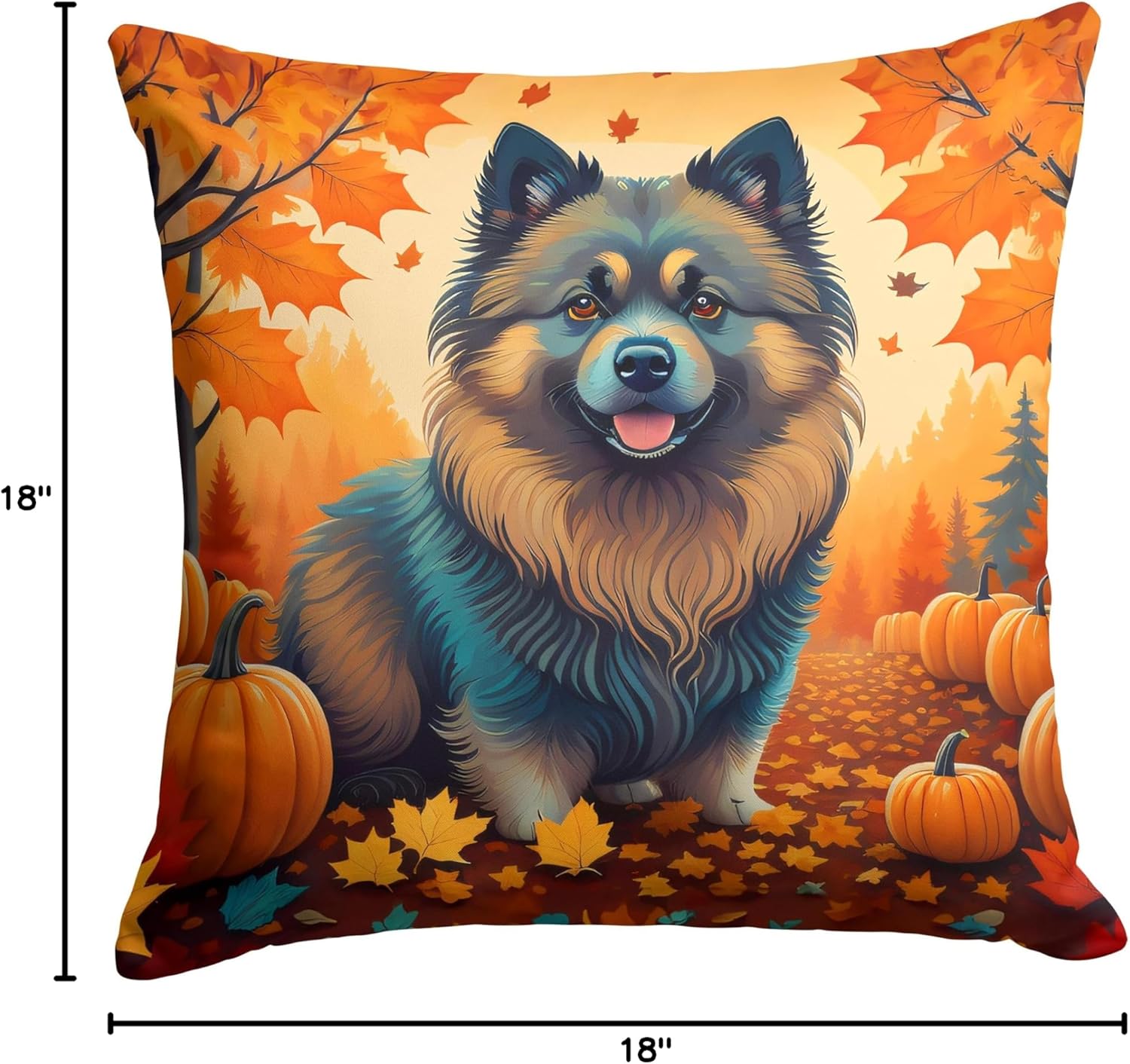 Caroline's Treasures DAC1053PW1818 Keeshond Fall Fabric Decorative Pillow Machine Washable, Indoor Outdoor Decorative Pillow for Couch, Bed or Patio, 18Hx18W