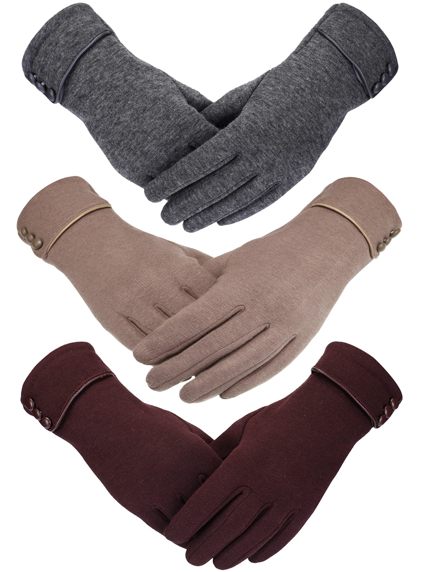 Patelai 3 Pairs Womens Winter Gloves Touchscreen