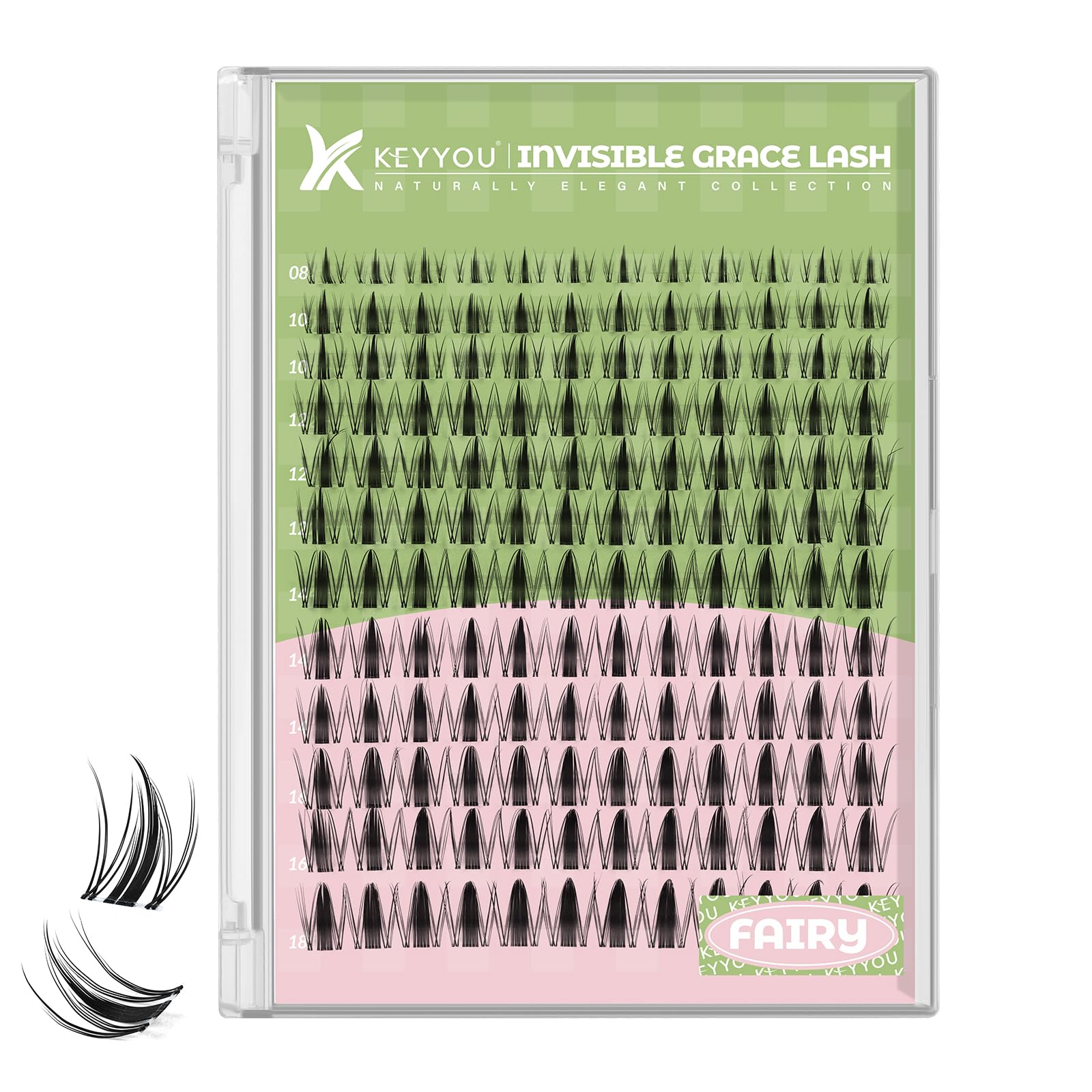 KEYYOU Fairy Lash Clusters Manga Lash Extension D Curl 144Pcs Eyelash Extension Wispy Natural Invisible Band Lash with Waterproof DIY Lash Extension at Home(Fairy-D-8-16MIX)