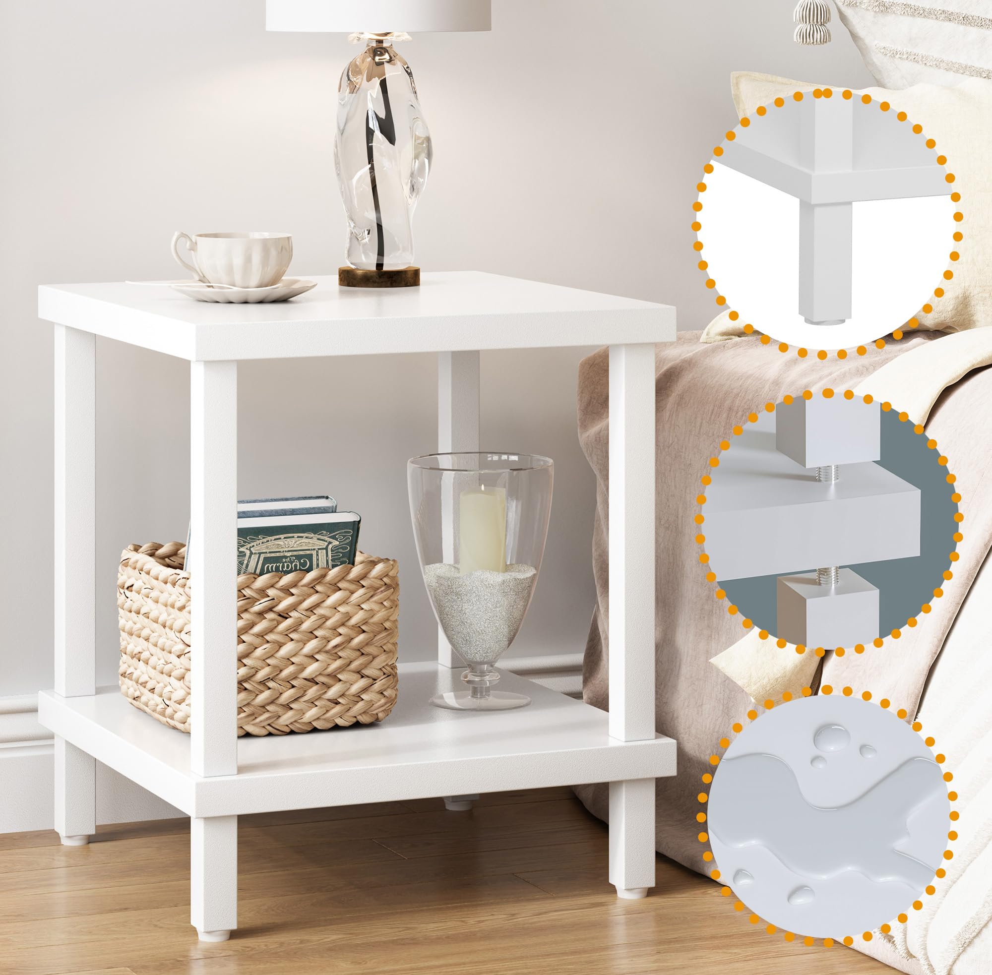 Mesa Auxiliar Pequeña de Madera de Ideal para Salón o Dormitorio Medidas 50x50x58cm Mesa Centro à Deux Niveaux Elegante y Funcional Cuadrado Blanco LET510W