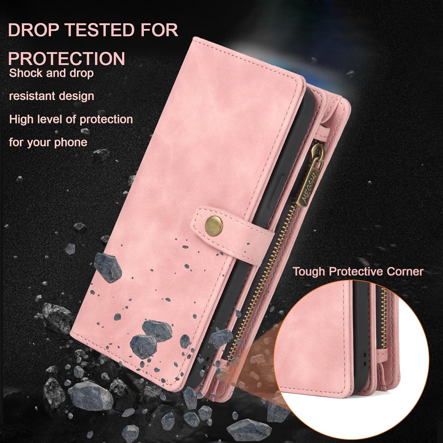 TwoHead Wallet Case Compatible with iPhone 15 Plus,Detachable Magnetic Phone Case,All-Round Shockproof Protective Leather Phone Case with Card Holder,6.7 in,Pink - Image 6