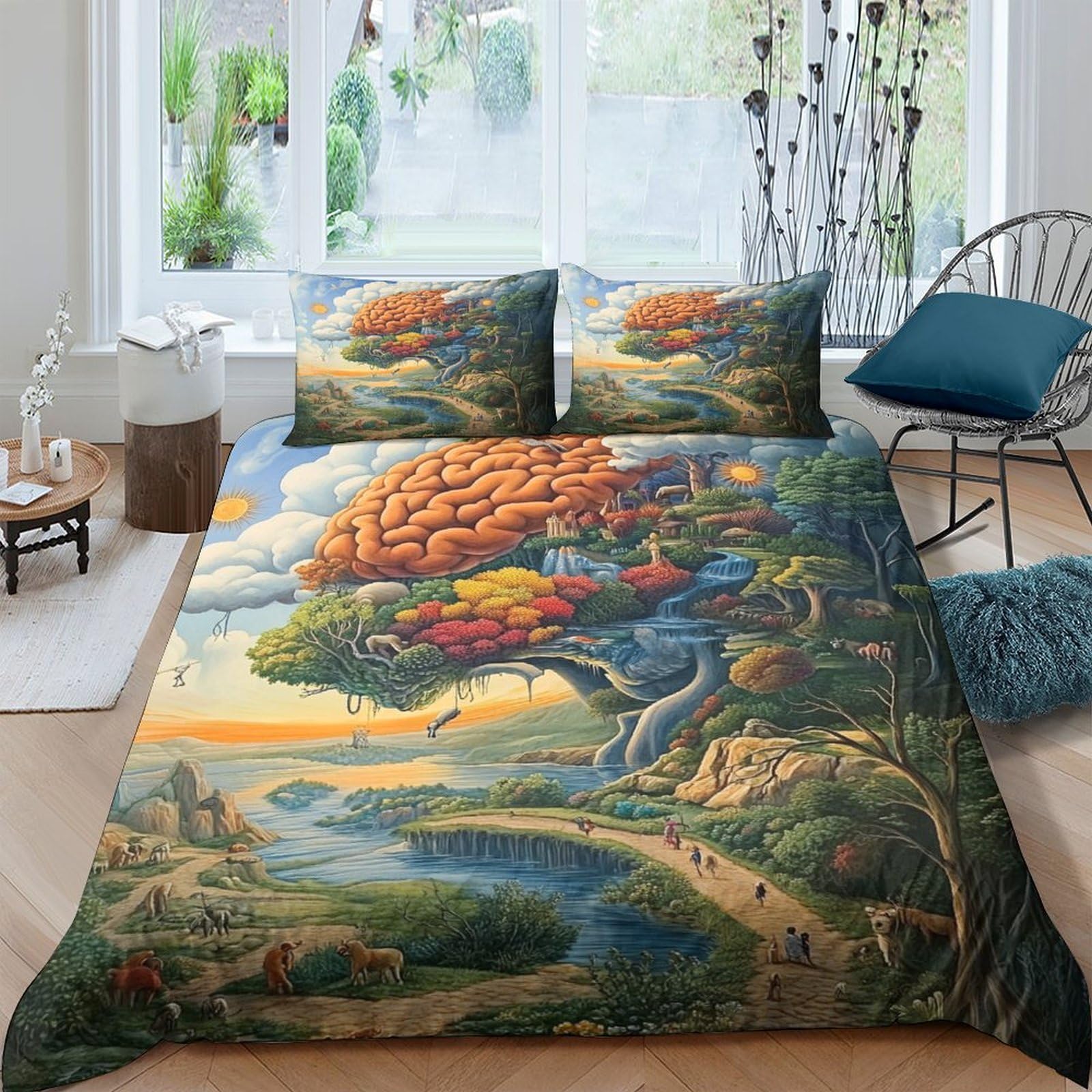 Paesaggio fantasioso Impressione 3D 3 pz cover piumone stile artistico fantasy surreale coperteletto microfibra ipoallergenica antiacari per bambini adolescenti ragazze King（220x240cm）
