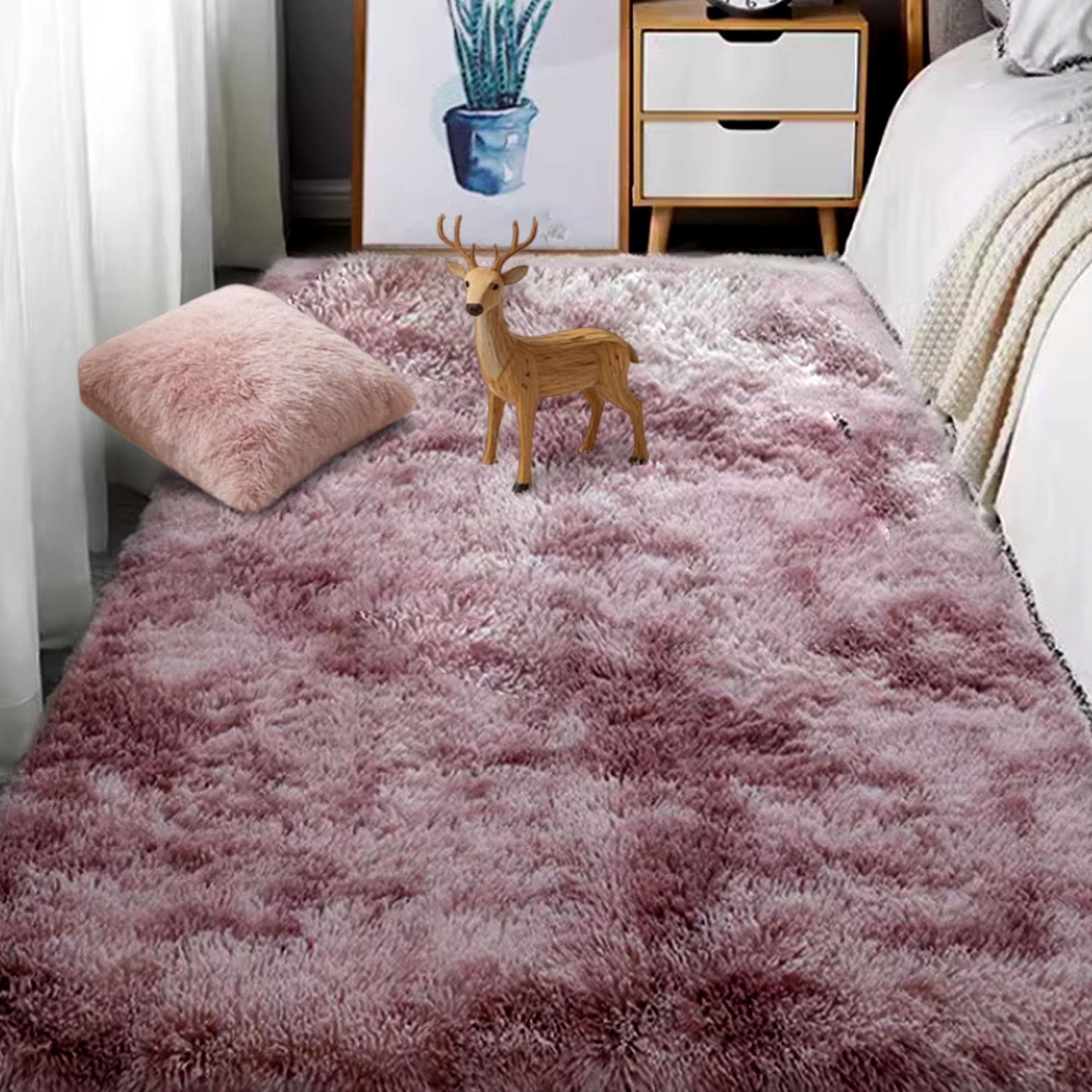 Tapis pelucheux et moderne 210x420 cm aux finitions soignées rose