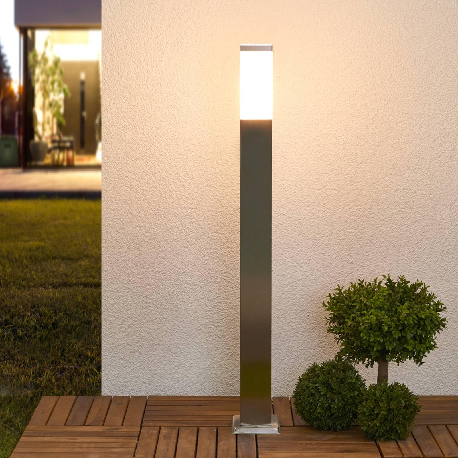 Lindby Lampioncino da Giardino Paletto Luminoso Segnapassi Acciaio Inox Esterno 90 cm, E27 Illuminazione Aiuole Sentieri Cortile Luci Led
