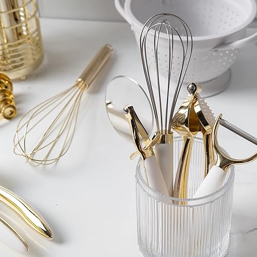 Miniatura 4 de Juego de 23 utensilios de cocina blancos y dorados con tazas medidoras y cucharas - Accesorios de cocina de lujo con herramientas de medición y