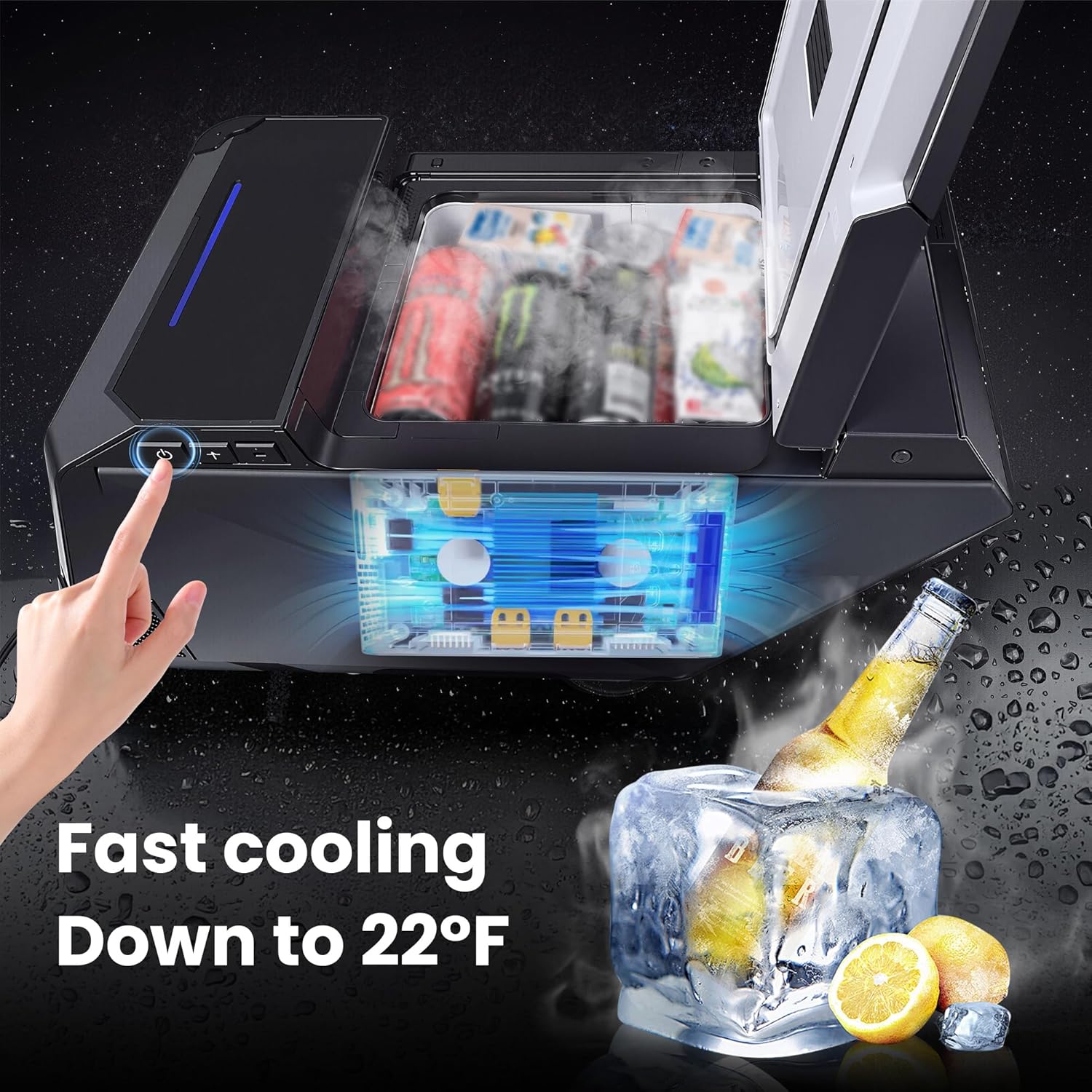 Cooler Refrigerator for Tesla Cybertruck, 18L Fridge Floor Center Console Freezer with Rapid Cooling (21°F~68°F) 110V/50W Cyber truck Accessories Compatible Power for Camping Road Trips