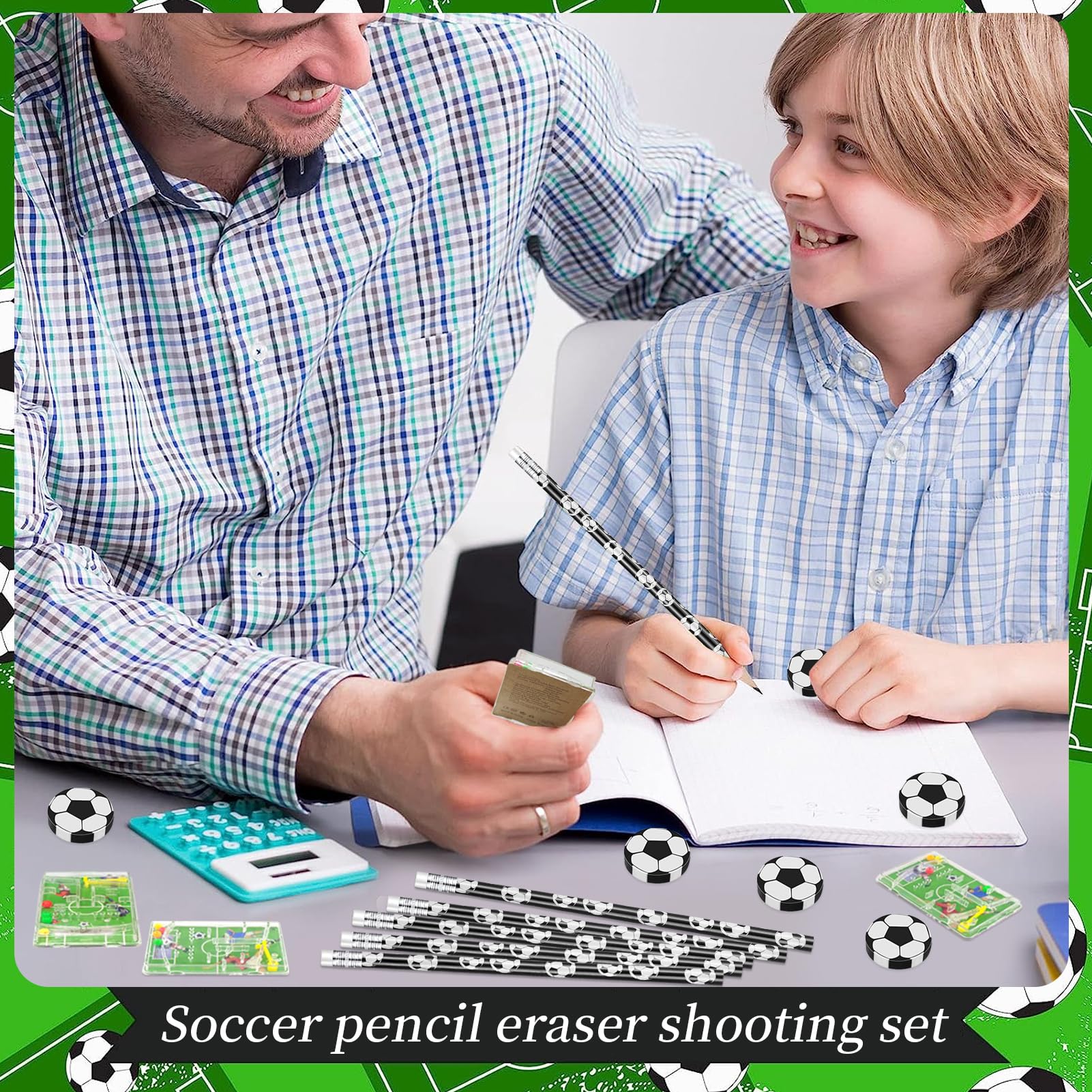 48 Pezzi Festa Tema Calcio con 12 Matite, 12 Gomme, 12 Braccialetti, 12 Palline Antistress di